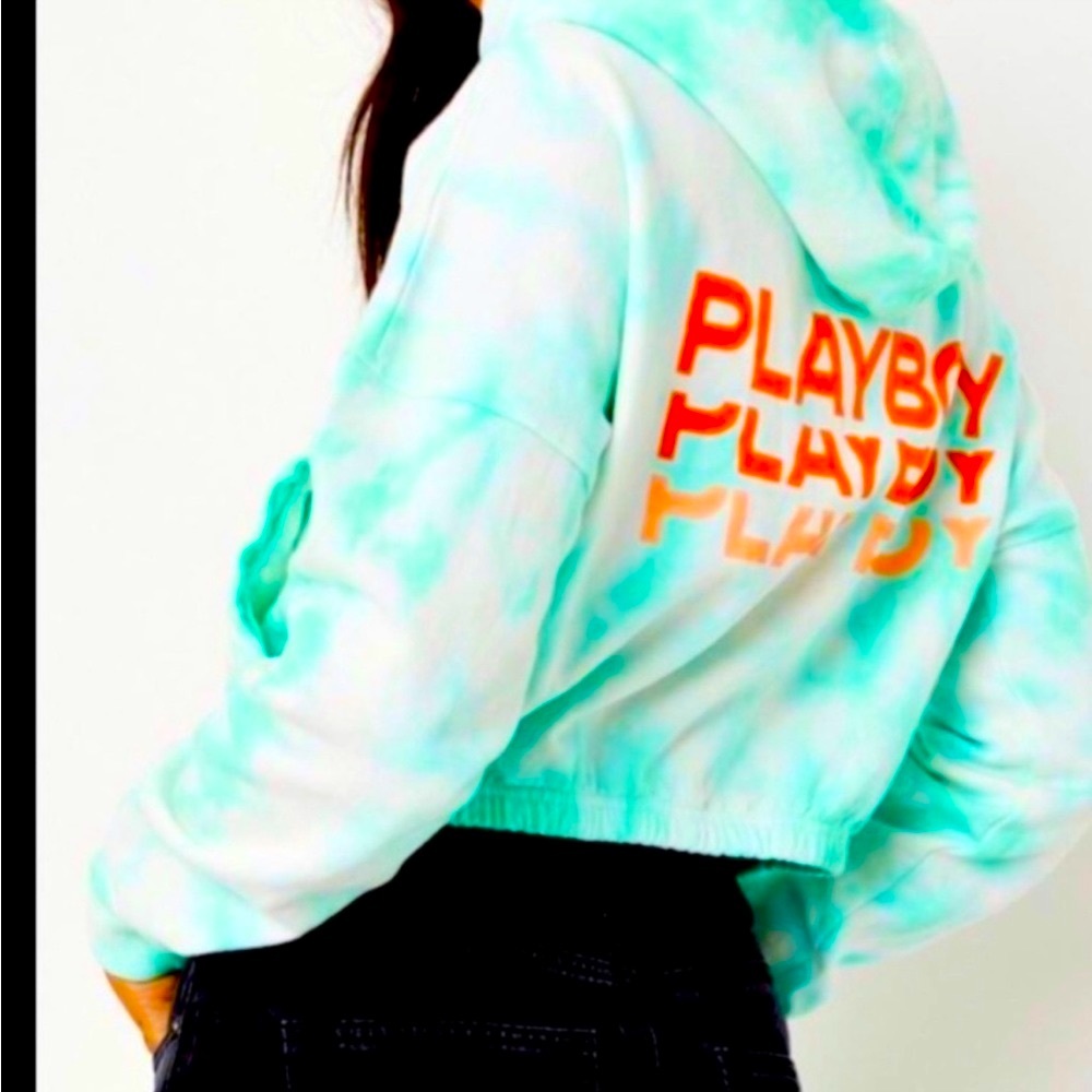 PLAYBOY Crop Hoodie  Mint Tie Dye Zip Up Cropped Hoodie Coat Top ❌ Only 1 Left ❌